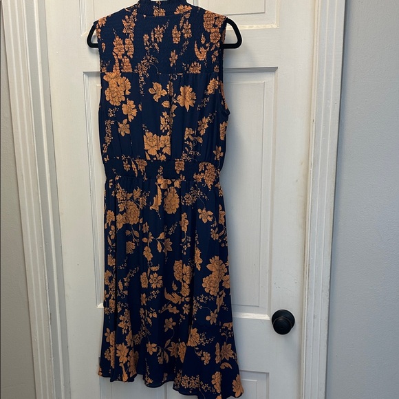 Nanette Lepore Floral Midi Dress in Navy and Orange - Picture 3 of 4